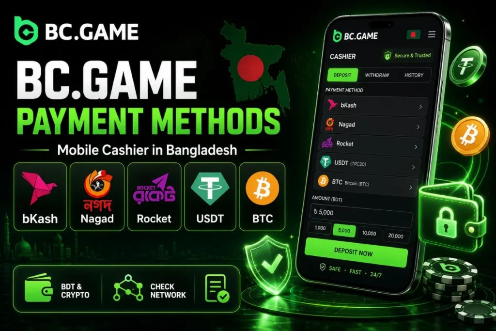 BC Game Supported Payment Methods via the Mobile Interface in Bangladesh